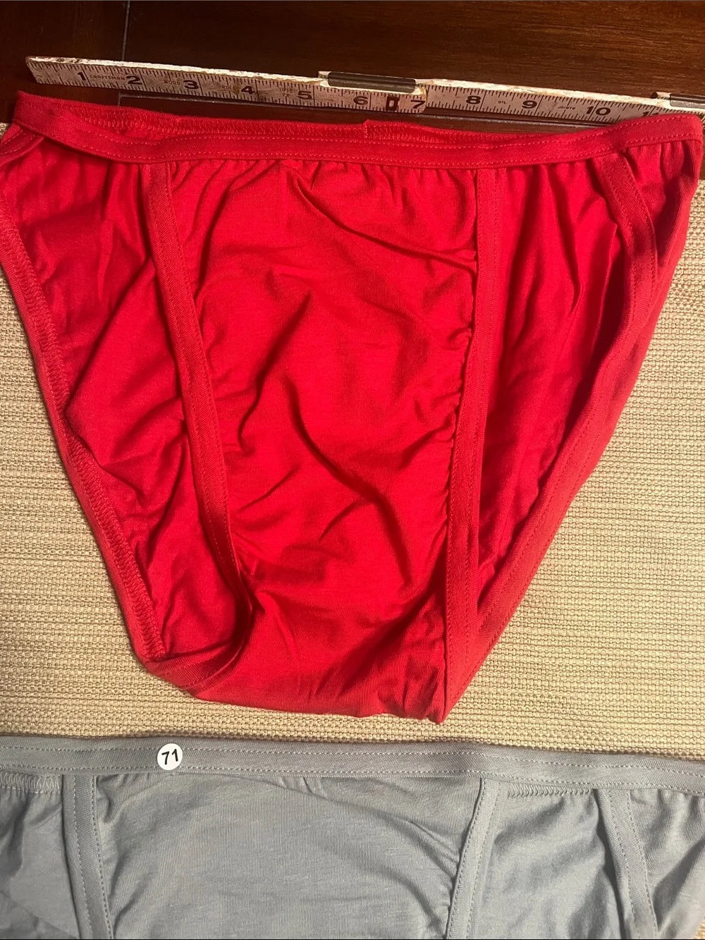 Lot 71..Hanes Men's string bikini Briefs in Red and Light Gray - 2-Pack medium
